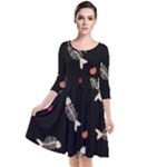 Pattern Design Seamless Fishbone Quarter Sleeve Waist Band Dress