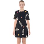 Pattern Design Seamless Fishbone Sixties Short Sleeve Mini Dress