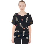 Pattern Design Seamless Fishbone V-Neck Dolman Drape Top
