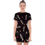 Pattern Design Seamless Fishbone Drop Hem Mini Chiffon Dress