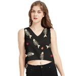 Pattern Design Seamless Fishbone V-Neck Cropped Tank Top