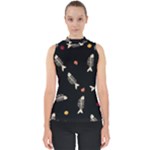 Pattern Design Seamless Fishbone Mock Neck Shell Top