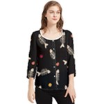 Pattern Design Seamless Fishbone Chiffon Quarter Sleeve Blouse