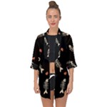 Pattern Design Seamless Fishbone Open Front Chiffon Kimono