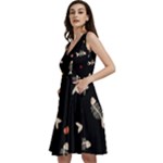 Pattern Design Seamless Fishbone Sleeveless V-Neck Skater Dress with Pockets