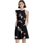 Pattern Design Seamless Fishbone Cocktail Party Halter Sleeveless Dress With Pockets