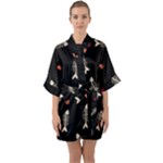Pattern Design Seamless Fishbone Half Sleeve Satin Kimono 