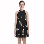 Pattern Design Seamless Fishbone Velvet Halter Neckline Dress 