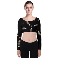 Velvet Long Sleeve Crop Top 