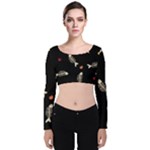 Pattern Design Seamless Fishbone Velvet Long Sleeve Crop Top