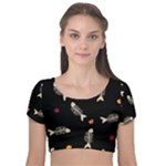 Pattern Design Seamless Fishbone Velvet Short Sleeve Crop Top 