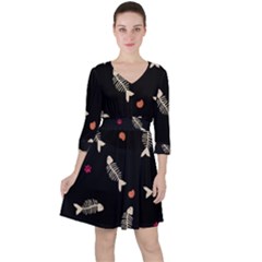 Quarter Sleeve Ruffle Waist Dress 