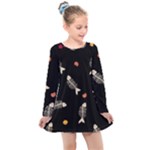 Pattern Design Seamless Fishbone Kids  Long Sleeve Dress