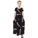 Pattern Design Seamless Fishbone Kids  Short Sleeve Maxi Dress