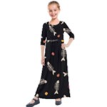 Pattern Design Seamless Fishbone Kids  Quarter Sleeve Maxi Dress