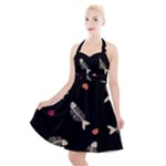 Pattern Design Seamless Fishbone Halter Party Swing Dress 