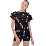 Pattern Design Seamless Fishbone Ruffle Collar Chiffon Blouse