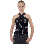 Pattern Design Seamless Fishbone Cross Neck Velour Top
