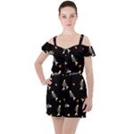 Pattern Design Seamless Fishbone Ruffle Cut Out Chiffon Playsuit