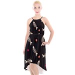 Pattern Design Seamless Fishbone High-Low Halter Chiffon Dress 