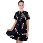 Pattern Design Seamless Fishbone Short Sleeve Shoulder Cut Out Dress 