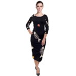 Pattern Design Seamless Fishbone Quarter Sleeve Midi Velour Bodycon Dress