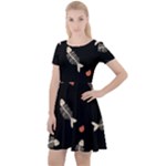 Pattern Design Seamless Fishbone Cap Sleeve Velour Dress 