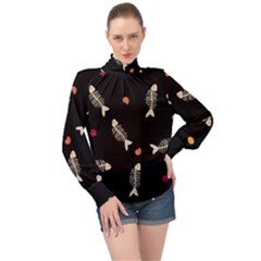 High Neck Long Sleeve Chiffon Top 