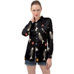 Pattern Design Seamless Fishbone Long Sleeve Satin Shirt