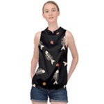 Pattern Design Seamless Fishbone High Neck Satin Top