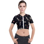 Pattern Design Seamless Fishbone Short Sleeve Cropped Jacket