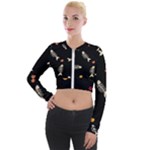 Pattern Design Seamless Fishbone Long Sleeve Cropped Velvet Jacket