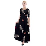 Pattern Design Seamless Fishbone Half Sleeves Maxi Dress