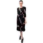 Pattern Design Seamless Fishbone Ruffle End Midi Chiffon Dress