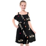 Pattern Design Seamless Fishbone Kids  Cut Out Shoulders Chiffon Dress
