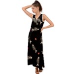 Pattern Design Seamless Fishbone V-Neck Chiffon Maxi Dress
