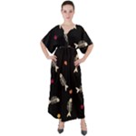 Pattern Design Seamless Fishbone V-Neck Boho Style Maxi Dress