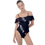 Pattern Design Seamless Fishbone Frill Detail One Piece Swimsuit
