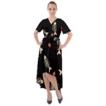 Pattern Design Seamless Fishbone Front Wrap High Low Dress