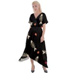 Pattern Design Seamless Fishbone Cross Front Sharkbite Hem Maxi Dress