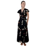 Pattern Design Seamless Fishbone Flutter Sleeve Maxi Dress