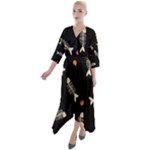 Pattern Design Seamless Fishbone Quarter Sleeve Wrap Front Maxi Dress