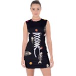 Pattern Design Seamless Fishbone Lace Up Front Bodycon Dress
