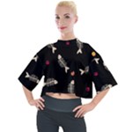 Pattern Design Seamless Fishbone Mock Neck T-Shirt