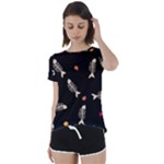 Pattern Design Seamless Fishbone Short Sleeve Open Back T-Shirt