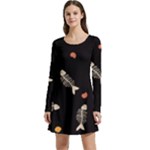 Pattern Design Seamless Fishbone Long Sleeve Velour Skater Dress