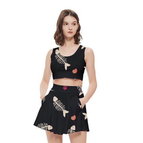 Pattern Design Seamless Fishbone Women s Crop Top Pleated Skater Rave Skirt from ArtsNow.com
