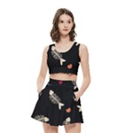 Pattern Design Seamless Fishbone Women s Crop Top Pleated Skater Rave Skirt