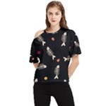 Pattern Design Seamless Fishbone One Shoulder Cut Out T-Shirt