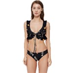 Pattern Design Seamless Fishbone Low Cut Ruffle Edge Bikini Set
